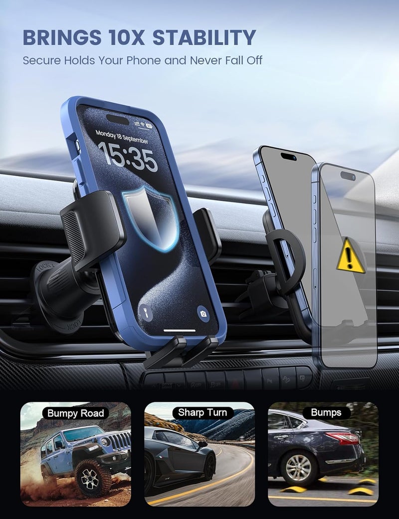 Lamicall 2025 Wider Clamp & Metal Hook Car Phone Holder Vent [Thick Cases Friendly] Phone Holders for Your Car Mount Automobile Hands Free Cradle Air Vent for iPhone 17 16 15 Pro Max Lucite Black - Image 3